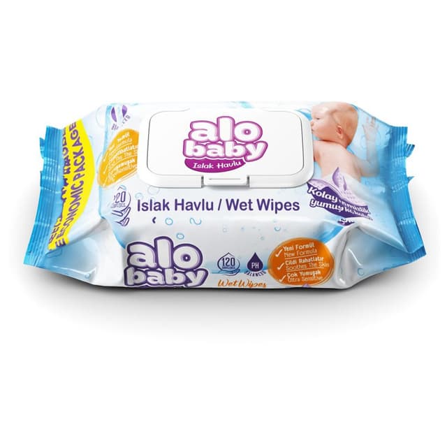 مناديل مبلله للاطفال بدون عطر 120 منديل ألو بيبي Alo Baby Wet Wipes 120pcs