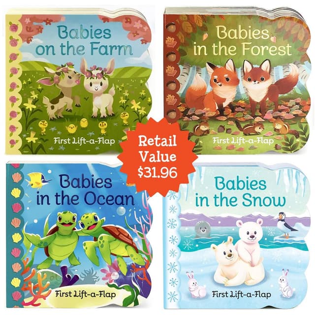 مجموعة كتب مصورة للاطفال عن صغار الحيوانات للرضع من 4 كتب من دار نشر كوتاج دور Animal Babies - Set of 4 Books