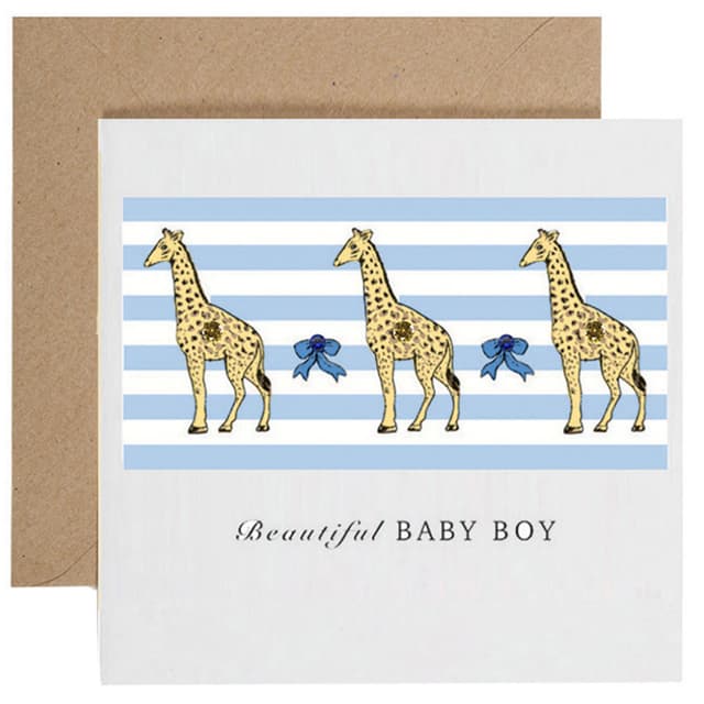 بطاقة تهنئة بالمولود الجديد على شكل زرافات من آبل آند كلوفر Apple & Clover - Baby Boy Giraffes Card