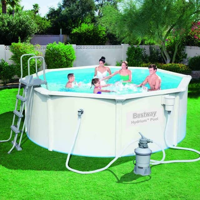 مسبح كبير منزلي 360 × 360 × 120 سم بإطار فولاذي ونظام فلترة بيست واي Bestway Hydrium Pool Set