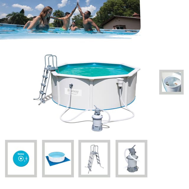 مسبح كبير منزلي 360 × 360 × 120 سم بإطار فولاذي ونظام فلترة بيست واي Bestway Hydrium Pool Set
