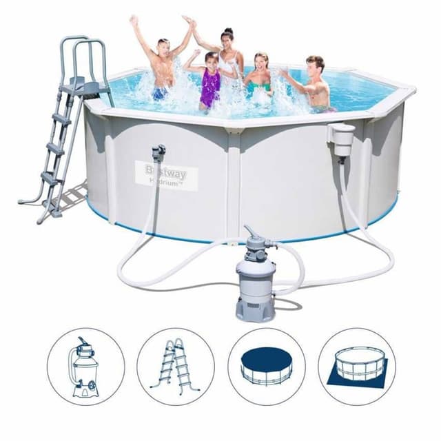 مسبح كبير منزلي 360 × 360 × 120 سم بإطار فولاذي ونظام فلترة بيست واي Bestway Hydrium Pool Set