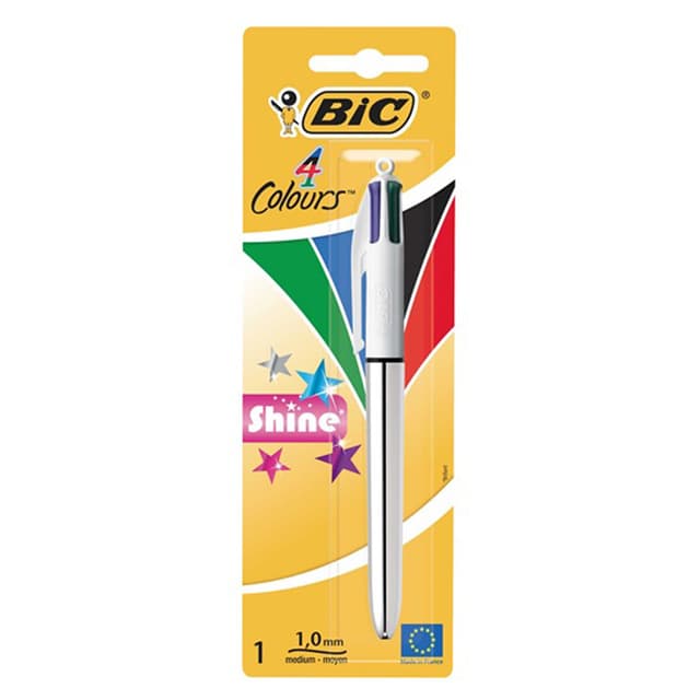 قلم حبر جاف قابل للسحب 4 ألوان ازرق فضي أرجواني وردي بيك Bic 4 Colors Shine Pen