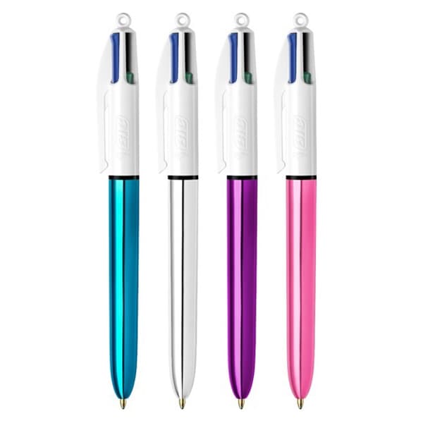 قلم حبر جاف قابل للسحب 4 ألوان ازرق فضي أرجواني وردي بيك Bic 4 Colors Shine Pen