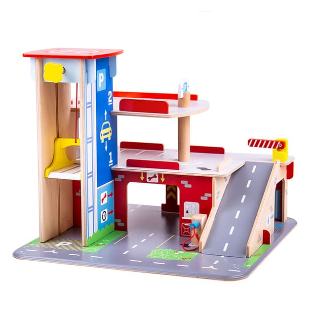 لعبة كراج السيارات للأطفال من عمر 3 سنوات بيجيغس Bigjigs Wooden Park & Garage Playset