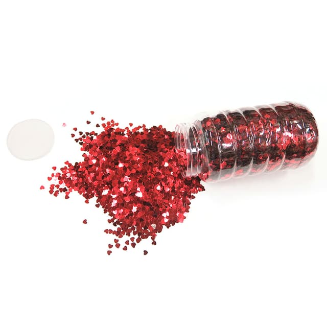 برطمان قلتر أشكال قلوب باللون الأحمر بقياس 3مم كرافت بوكس Craft Box - Glitter Jar Hearts 3mm - Red