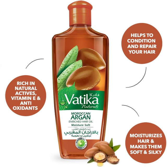 زيت شعر فاتيكا غني بالأرجان المغربي لتغذية الشعر 200 مل من دابر فاتيكا Dabur Vatika - Argan Hair Oil 200ml