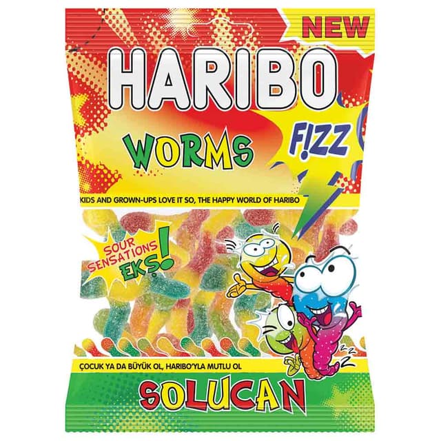 حلوى جيلي هاريبو دودة بطعم حامض وحلو 160 غرام هاريبو Haribo Fizz Worm 160g