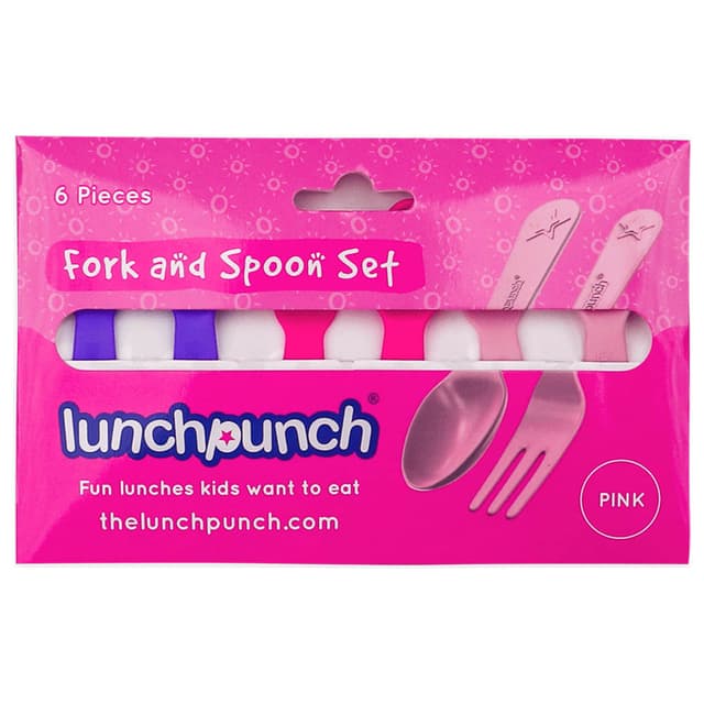طقم الشوكة والملعقة الوردي من لانش بانش Lunch Punch - Fork & Spoon Set – Pink