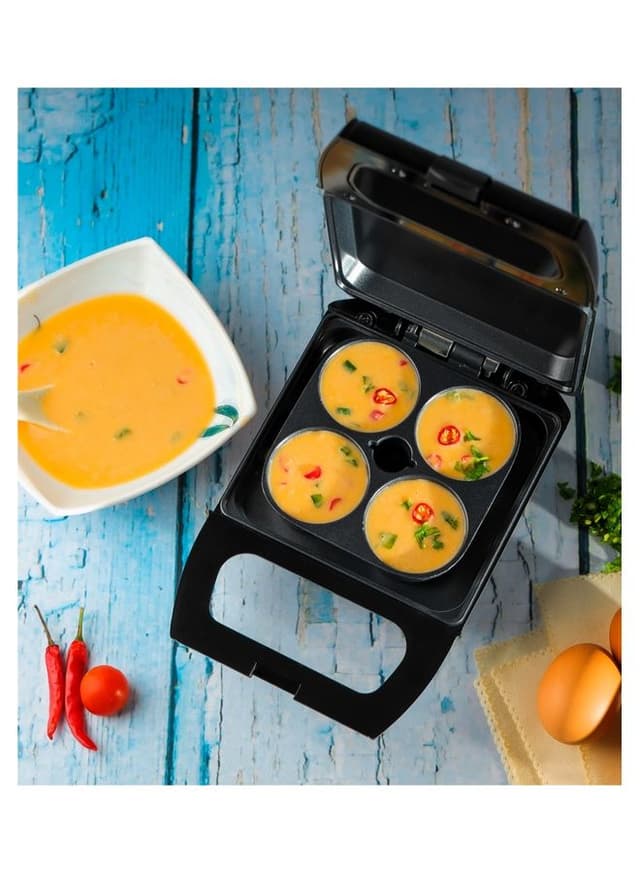 جهاز سلق البيض 600 واط 4 قطع غير لاصقة أسود جيباس Geepas Non-Stick 4 Egg Bite Maker Cool Touch Handles & Skid - 541213