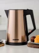 Geepas Three Layer Stainless Steel Electric Kettle 360-Degrees Rotation, Boil Dry Protection And Automatic Cut-Off Perfect For Boiling Water, Milk, Tea 1850-2200 W, Seamless Welding 2 Years Warranty, Metallic Brown Color 1.7 L 2200 W Gold/Black - 452155