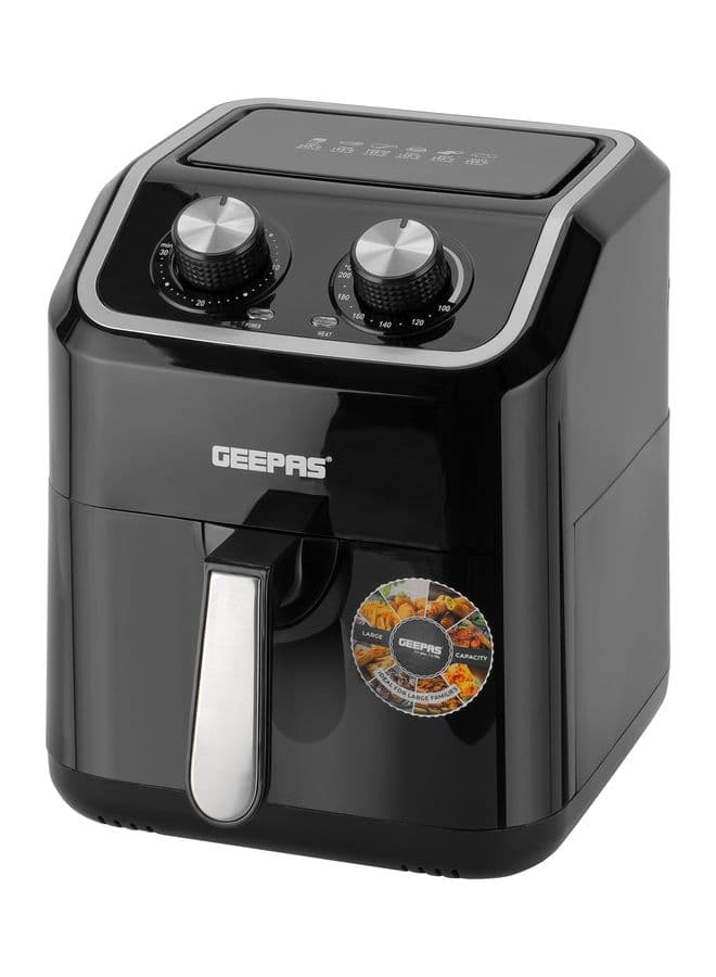 قلاية هوائية 5 لتر 1600 واط أسود جيباس Geepas Air Fryer With A Rack Equipped With Vortx Air Frying Technology Oil Free