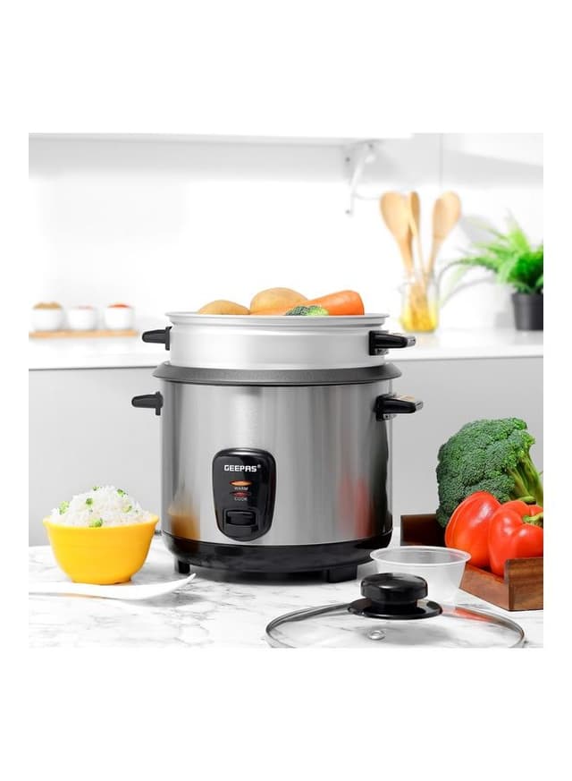 Geepas Multifunctional Rice Cooker With Removable And Non Stick Inner Pot Tempered Glass Lid 1.5 L 500.0 W Silver