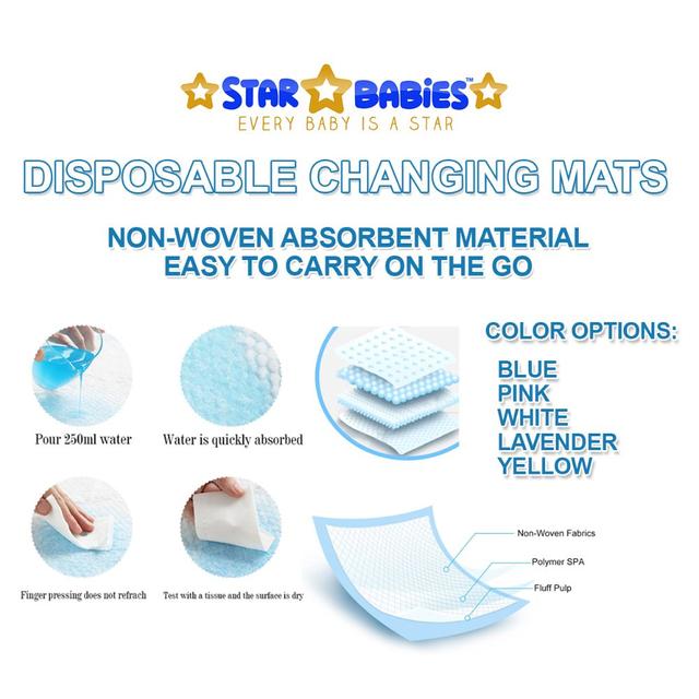 بساط تغيير الحفاظ للاستعمال مرة واحدة 50 قطعة ستار بيبيز Star Babies Disposable Changing 50 Mats  Assorted - SW1hZ2U6MjE5NjE2NA==