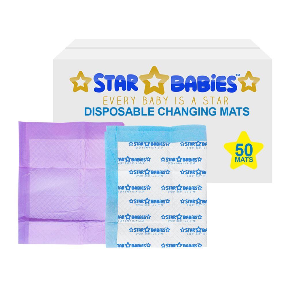 بساط تغيير الحفاظ للاستعمال مرة واحدة 50 قطعة ستار بيبيز Star Babies Disposable Changing 50 Mats  Assorted