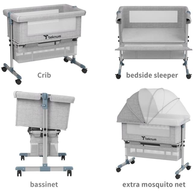 سرير اطفال بجانب السرير رمادي تيكنوم Teknum - Bedside Crib - Grey