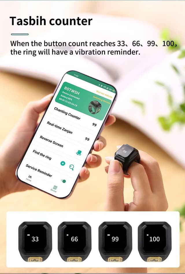 خاتم التسبيح الذكي اللاسلكي Rechargeable Smart Rings Counter