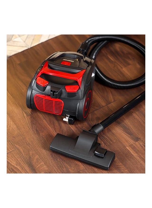 Geepas Cyclonic Vacuum Cleaner With 1.5l Dust Bag Capacity, Lower Noise Design, Flexible Hose With Handle Airflow Control, Pedal On/Off Switch, Automatic Cord Rewinder Function, Hepa Filtration System 1.5 L 2200 W Red, Black