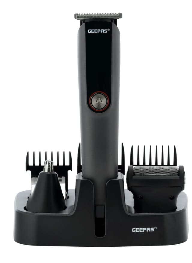 Geepas Digital Rechargeable 11-In-1 Grooming Kit, 4 Combs Nose Trimmer, Micros Shaver, Design Trimmer Led Display & Charging Indicator Stainless Steel Blade