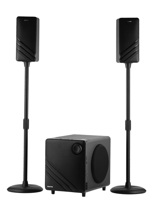 مسرح منزلي 50000 واط 8+3×2 بوصة مع جهاز تحكم عن بعد أسود جيباس Geepas 2.1 Ch Multimedia Speaker System Remote Control