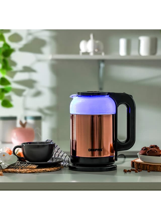 غلاية ماء 1.7 لتر 1500 واط زجاج شفاف جيباس Geepas Double Layer Electric Glass Kettle With Boil