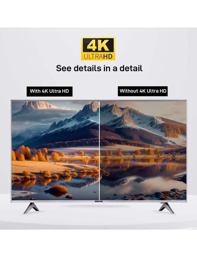 شاشة 50 بوصة 4K UHD سمارت بزمن استجابة 6.5 ميللي ثانية فضي جيباس Geepas 50- Inch Vidaa 4k Ultra Hd Smart Tv Frameless Design And Matte Silver - SW1hZ2U6MjEwOTkzMQ==