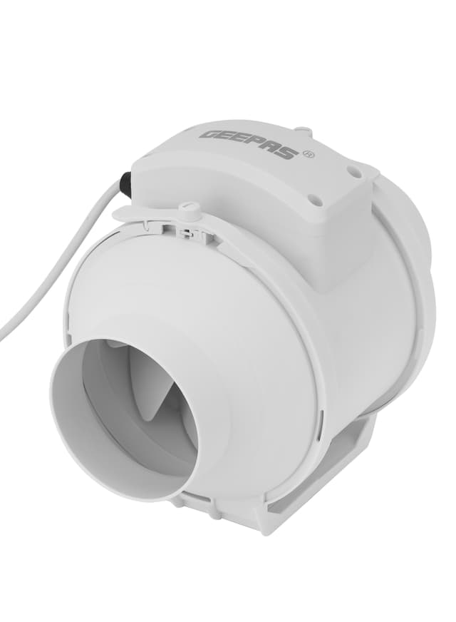 Geepas 4" In Line Exhaust Fan With 2 Speed, 23w Power, Low Noise, 2600rpm Speed, Installed In Loft Or Roof Space, Overrun Timer Adjustable From 2-30 Minutes, 130cfm Airflow, Rust Free 23 W White - 452044