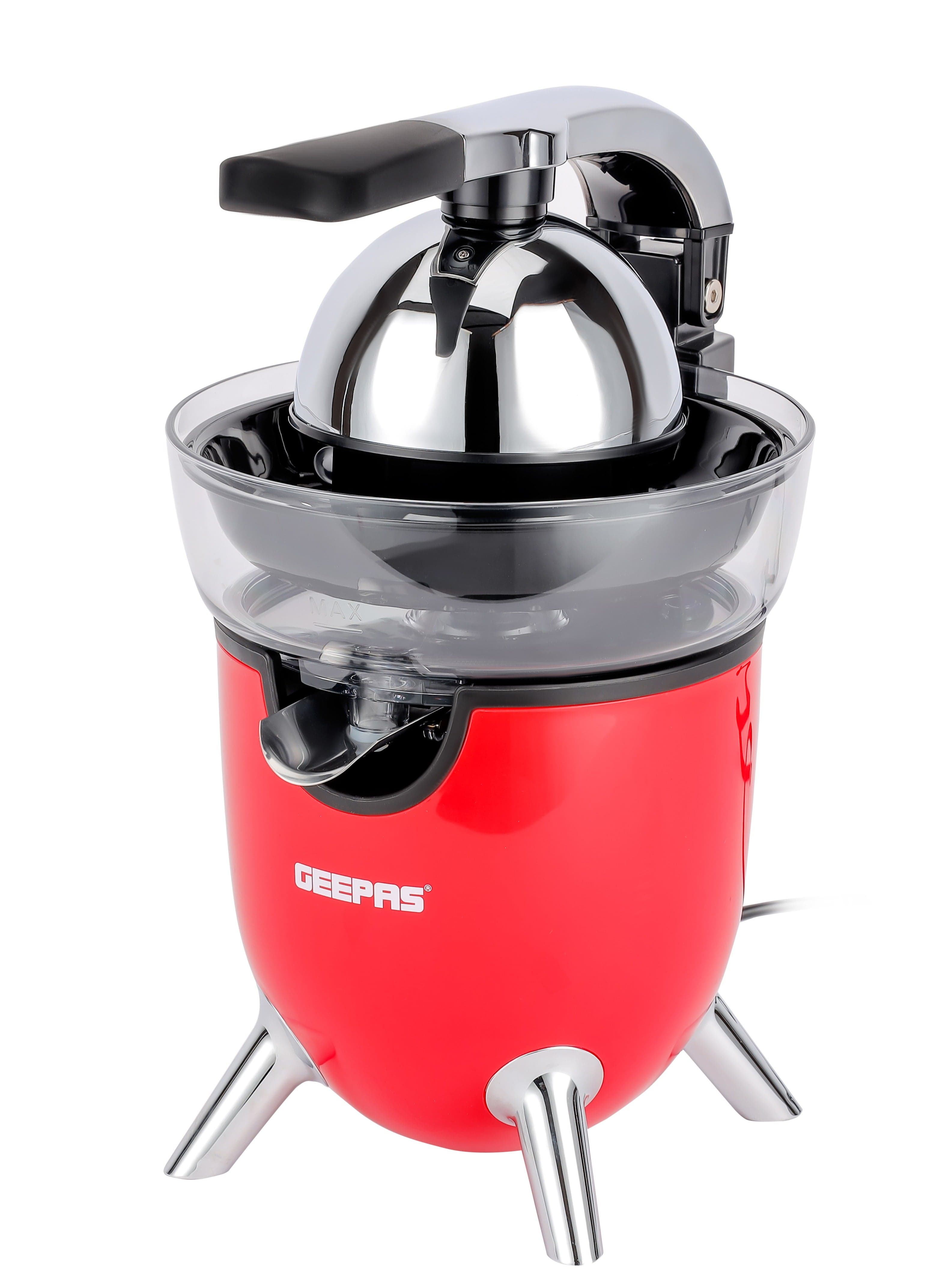 عصارة حمضيات مع صنبور ستانلس ستيل ومخروطين من جيباس لون أحمر 100 وات Geepas Citrus Juicer With Stainless Steel Spout