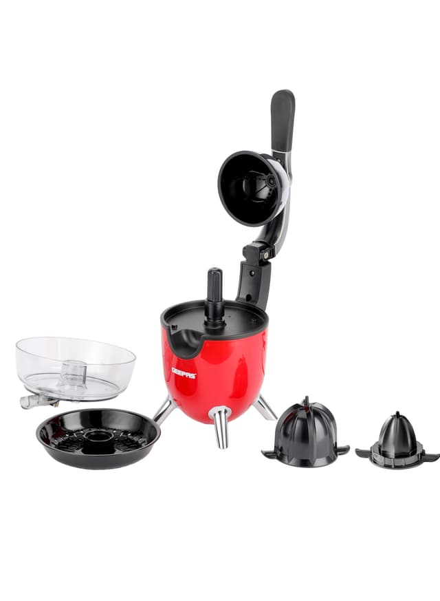 عصارة حمضيات مع صنبور ستانلس ستيل ومخروطين من جيباس لون أحمر 100 وات Geepas Citrus Juicer With Stainless Steel Spout