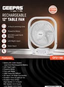 مروحة أرضية 12 انش 5 شفرات 22 واط قابلة لإعادة الشحن جيباس Geepas 12" Rechargeable Table Fan With Powerful Motor