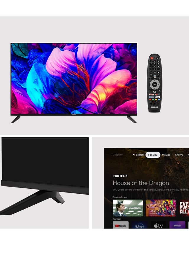 Geepas 55'' 4k Uhd, Google, Smart Led Tv With Remote Control, Wall Mount Bracket, 2 Usb & 4 Hdmi Port, Hdmi, Usb, Bluetooth, Wifi, Screen Sharing, 16.9 Aspect Ration, Wide Color Enhancer, Eco Efficiency