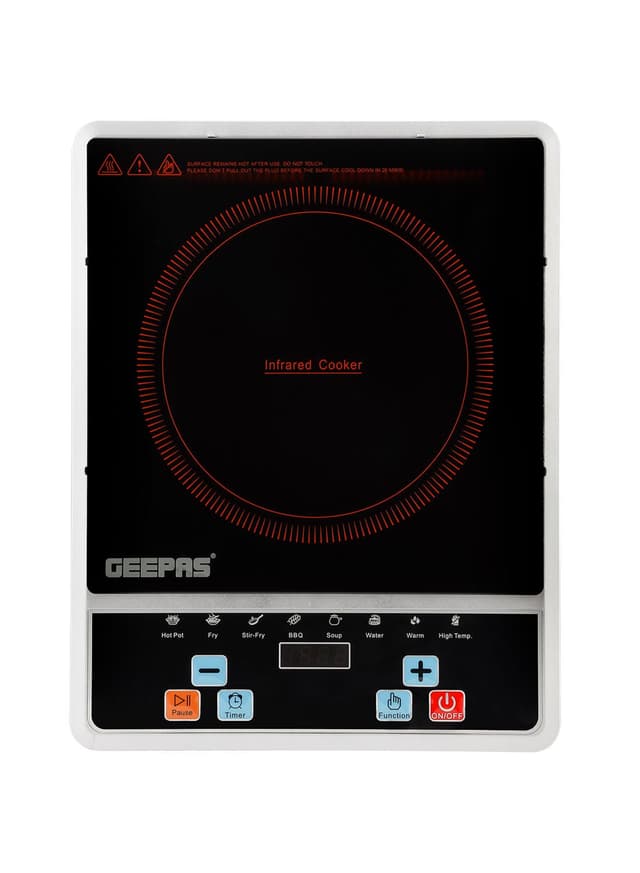 طباخ كهربائي 10 مستويات طاقة 200 واط أسود جيباس Geepas Digital Infrared Cooker Infrared Burner With 10 Level Adjustable Temperature, Single Cooking Hob With Button Control 2000W