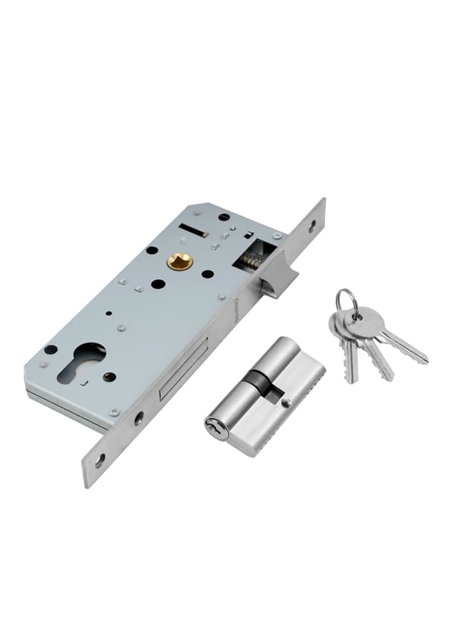Geepas Sash Lock With Double Cylinder , High Quality Door Lock With Key, Door Lock Without Handle Perfect For Home & Office, Stainless Steel Latch Bolt And Dead Bolt, Three Keys Included
