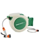 بكرة خرطوم ماء من جيباس 10 أمتار نصف أنش مع ميزة السحب الذاتي لون بيج وأخضر مع فوهة رش Geepas Auto Water Hose Reel-10 Mtr-1/2