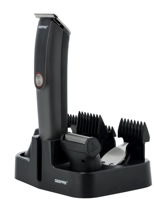 Geepas Digital Rechargeable 11-In-1 Grooming Kit, 4 Combs Nose Trimmer, Micros Shaver, Design Trimmer Led Display & Charging Indicator Stainless Steel Blade