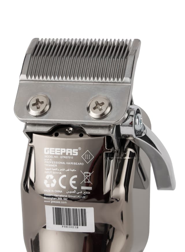 Geepas Rechargeable Professional Hair/ Beard Trimmer, Cordless Operation, Removable & Washable Blades, Trim Your Edge For Excellent Line Definition, Waterproof Ipx7, 180 Min Working Time, Led Display