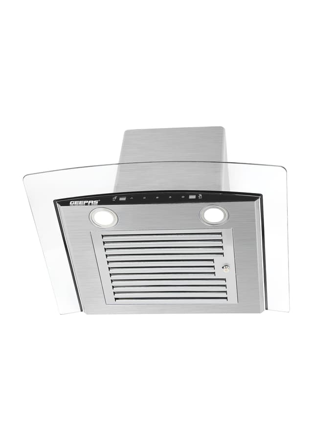 Geepas 60 Cm Slim Hood With Charcoal Filter/ Chimney With 750 M3/Hour Suction, 3 Speeds, 2x1.5 Watts Led, Baffle Filter, 230 W Motor, Digital Touch Panel, Stainless Steel Finish Body 230 W White