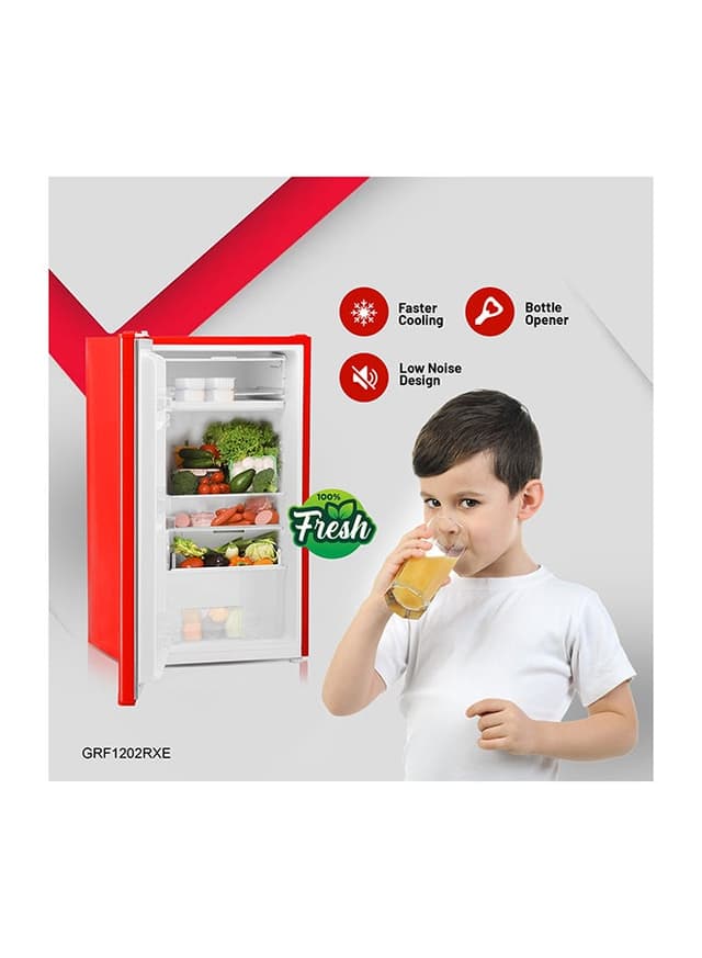ثلاجة صغيرة 120 لتر أحمر جيباس Geepas 120l Gross/92l Net Capacity Single Door Mini Defrost Refrigerator With Retro Premium Design