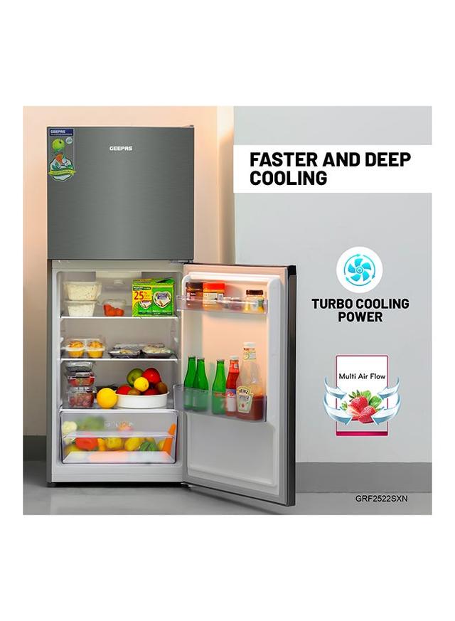 ثلاجة كبيرة 180 لتر فضي جيباس Geepas No Frost Double Door Refrigerator With Multi Air Flow