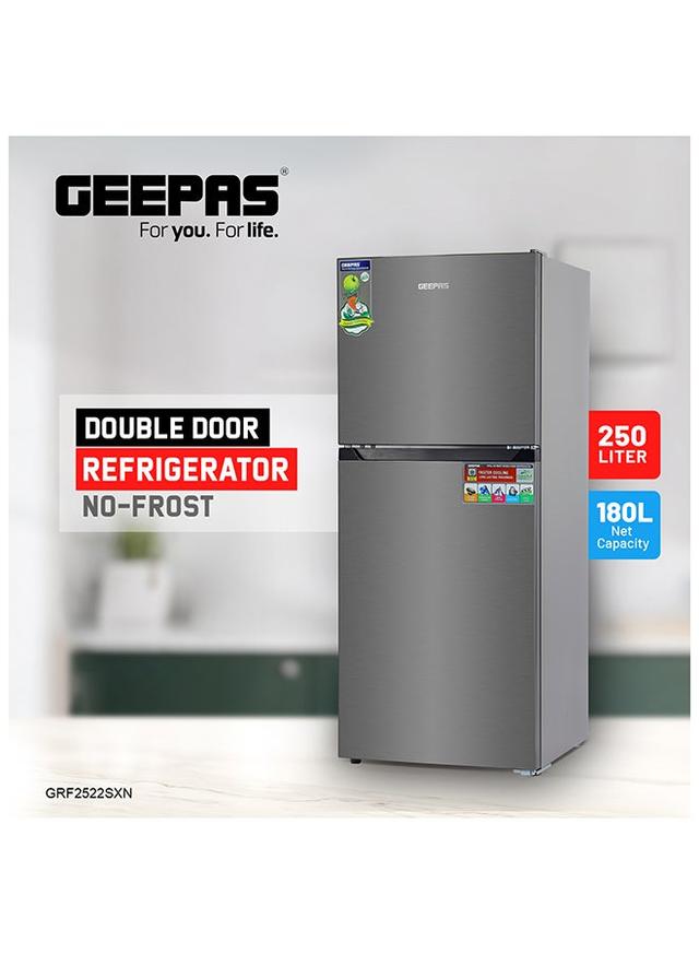 ثلاجة كبيرة 180 لتر فضي جيباس Geepas No Frost Double Door Refrigerator With Multi Air Flow