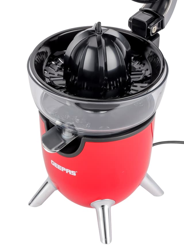 عصارة حمضيات مع صنبور ستانلس ستيل ومخروطين من جيباس لون أحمر 100 وات Geepas Citrus Juicer With Stainless Steel Spout