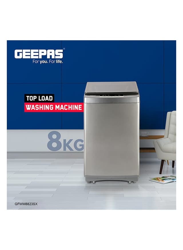 Geepas Fully Automatic Washing Machine Fully Digital Control And Automatic Top Load Washing Machine 8 Kg Grey