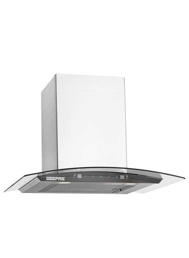 Geepas 60 Cm Slim Hood With Charcoal Filter/ Chimney With 750 M3/Hour Suction, 3 Speeds, 2x1.5 Watts Led, Baffle Filter, 230 W Motor, Digital Touch Panel, Stainless Steel Finish Body 230 W White