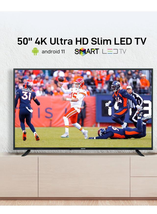 Geepas 50 Inch 4k Ultra HD Slim Led Smart Tv With Remote Control Hdmi And Usb Ports Android 11.0 Wi-Fi And Eco Efficiency - SW1hZ2U6MjExMDE4Nw==