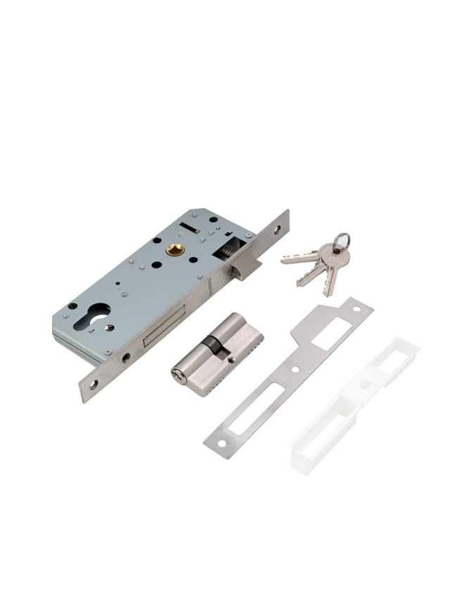 Geepas Sash Lock With Double Cylinder , High Quality Door Lock With Key, Door Lock Without Handle Perfect For Home & Office, Stainless Steel Latch Bolt And Dead Bolt, Three Keys Included
