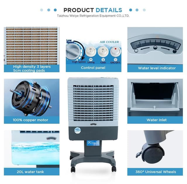 مكيف متنقل لاسلكي ببطارية مع خزان ماء 20 لتر Rechargeable Air Cooler Fan