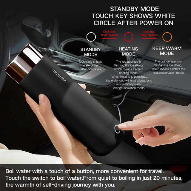 كوب تسخين ذاتي للقهوة للسيارة فسيتو 350 مللي Vsitoo Insulated Car Water Bottle
