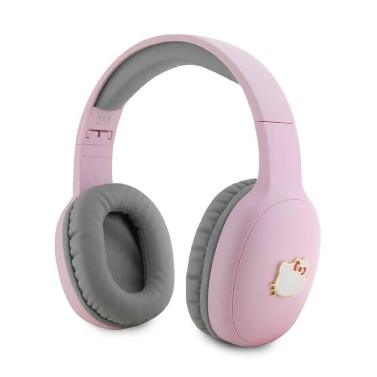 Hello Kitty Bluetooth Headphones Metal Logo Oval Shape - Pink/Gray