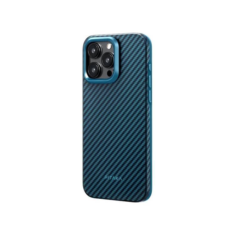 كفر ايفون 15 برو ماكس مع ماج سيف أزرق وأسود بيتكا Pitaka MagEZ Case 4 For iPhone 15 Pro Max Black/Blue Twill