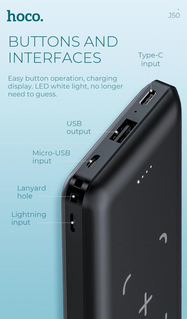 Hoco J50 Surf Wireless Charging Powerbank 10000mAh